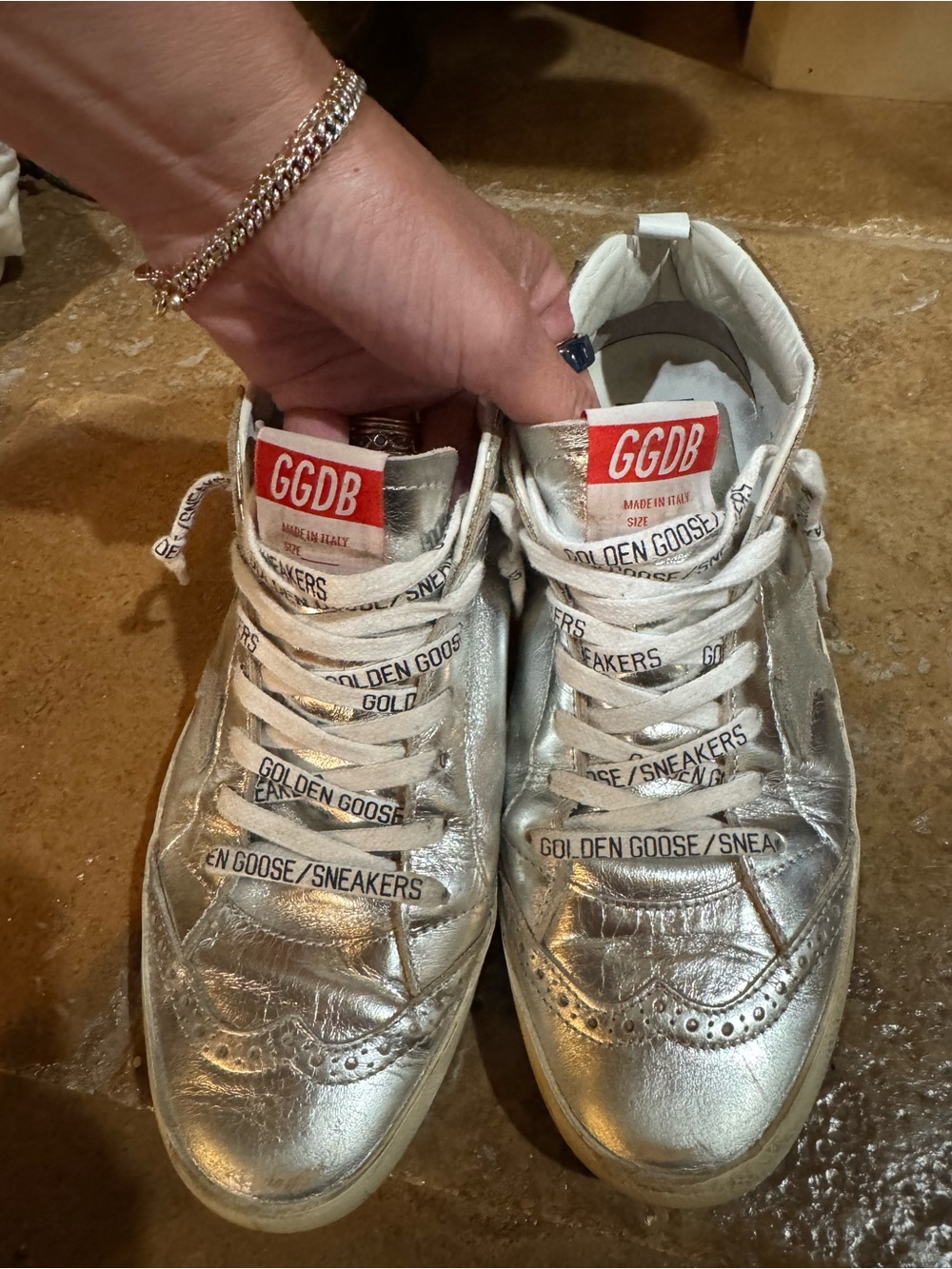 Golden Goose Metallic Silver High-Top Sneakers with Star Detail - Picture 2 of 7